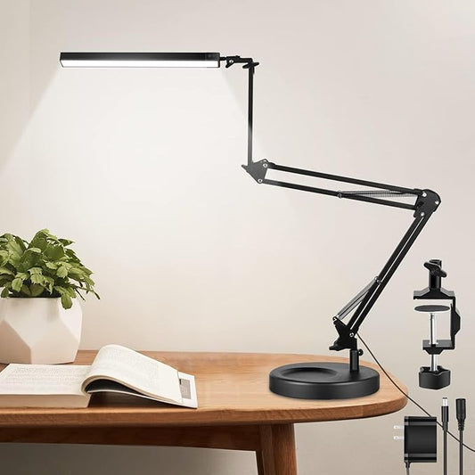 NOEVSBIG LED Desk Lamp with Clamp,2-in-1 Clamp on Desk Lamps with Base,50.7" Adjustable Swing Arm Architect Desk Lamp,Memory Function Desk Lights for Home Office,Workbench,Reading,Craft,Drafting - Aura Lighting