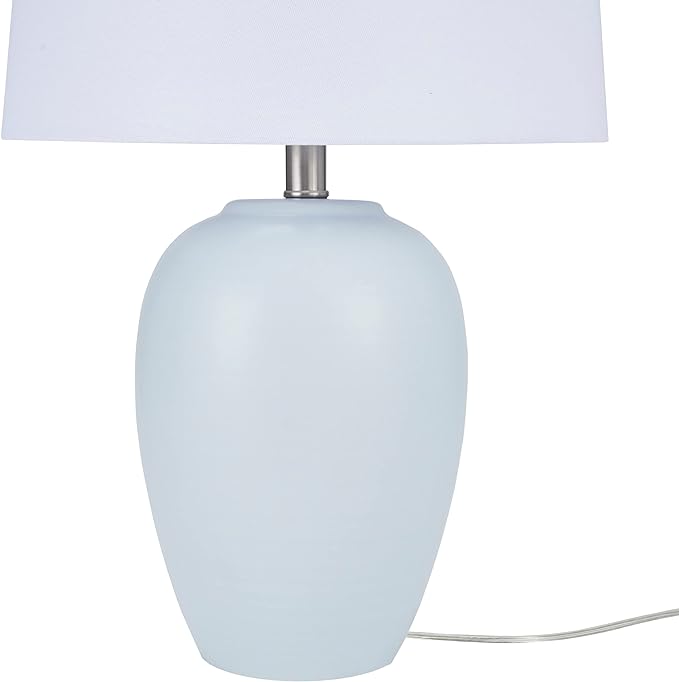 Nourison Home 23" Coastal Blue Ceramic Pot Table Lamp for Bedroom, Living Room, Dining Entryway, with White Shade - Aura Lighting