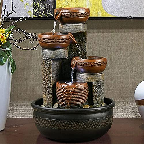 15.7" H 4 Tier Indoor Tabletop Waterfall Fountain with LED Lights Desktop Fountains Calming Sound for Home Office Decor