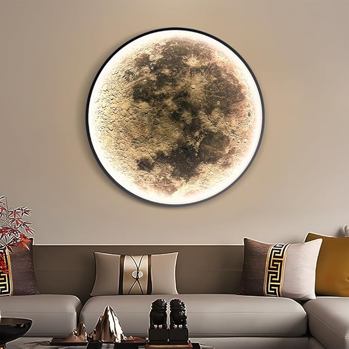Large Moon Wall Sconce Plug in Modern LED Dimmable Moon Lamp with Remote Control Wall Lights Indoor Wall Mounted Lighting Ceiling Light for Living Room Bedroom (9.5 in)