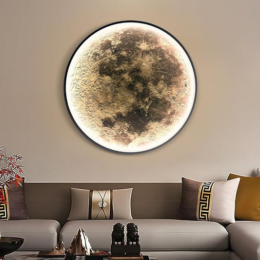 Large Moon Wall Sconce Plug in Modern LED Dimmable Moon Lamp with Remote Control Wall Lights Indoor Wall Mounted Lighting Ceiling Light for Living Room Bedroom (9.5 in)