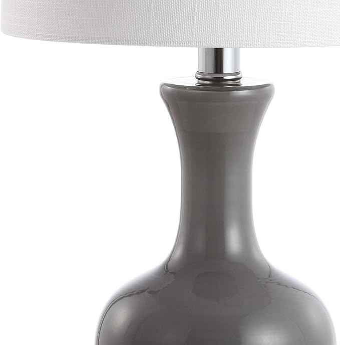 JONATHAN Y 21.5" Gray/Chrome Modern Glass Table Lamp Set of 2, Brass Gold Bedside Lamp with White Linen Shade for Bedroom Living Room, LED Bulbs Included (JYL4033B-SET2)