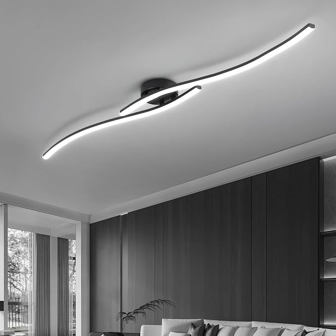 47.24Inch Linear Ceiling Light 6000K Black Modern Ceiling Light Fixture 35W Long Flush Mount Ceiling Lamp for Hallway, Kitchen, Bedroom, Dining Room - Aura Lighting