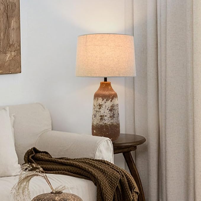 Wabi-sabi Wind Handmade Fabric Earthenware Desk Light New Chinese Style Natural Old Model House Background Wall Desk Lamp Hotel Reception Desk Coffee Shop Table Lamp Living Room Study Lighting Fixture