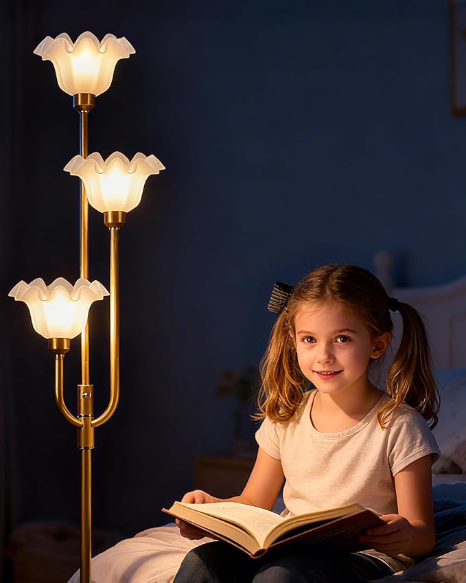 Lightdot 66IN Flower Floor Lamp 3-Lights Vintage Floor Lamps with 3000K Warm White Bulbs for Wedding Party Modern Tall Standing Lamp for Living Room/Bedroom