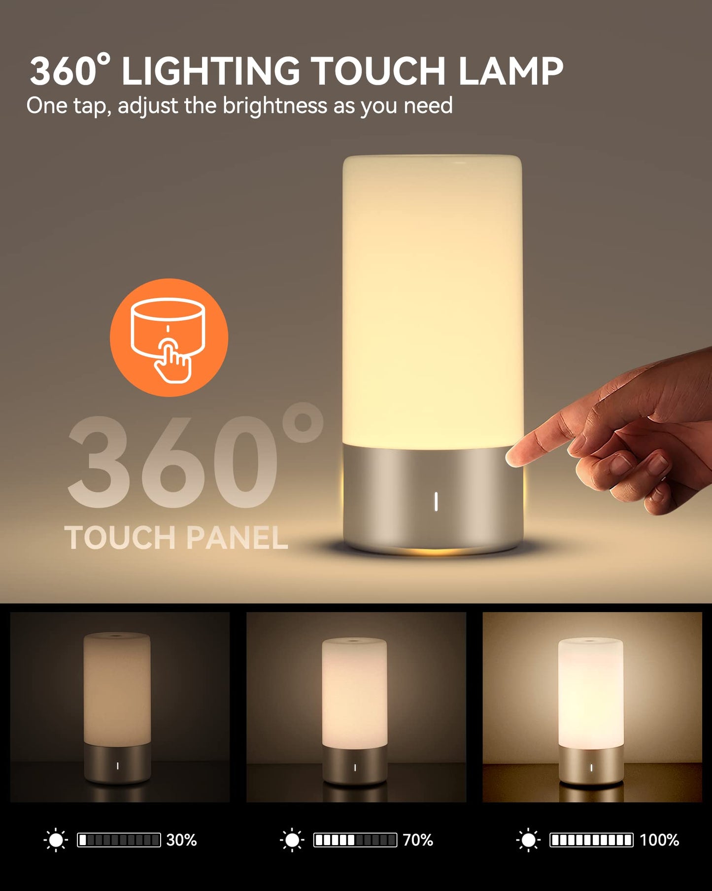 Table Lamp [Advanced] Bedside Touch Control Lamp for Bedroom 3 Level Dimmable Warm White Lights with 256 RGB Color Mode Modern Deisgn Smart Nightstand Desktop LED Lamps Portable for Read