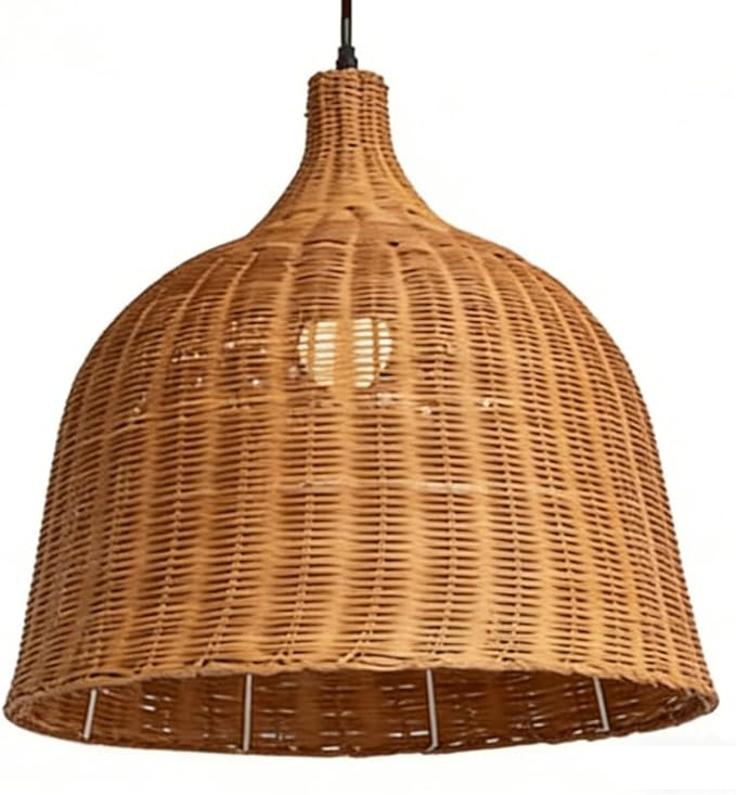 Rattan Pendant Light, Japanese Wabi-Sabi Bell Wicker Chandelier, Zen Handwoven Hanging Lamp, Farmhouse Kitchen Island Lighting Fixture,for Chinese Restaurant Tea Room Hotel Coffee Shop, E27