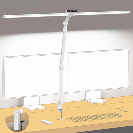TROND LED Desk Lamp with Clamp, 29.55'' Tall Desk Light with Remote, 1500LM Bright Table Lamp, Swing Arm Clip on Light, Eye-Caring, Touch Control Dimmable for Home Office Monitor Reading Study Task - Aura Lighting