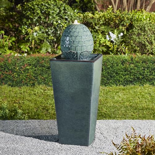 35.75" H Tall Ceramic Outdoor Water Fountain with LED Light Oversized Artichoke Pedestal Fountains with Submersible Pump Patio Fountain Waterfall for Garden Patio Deck Porch