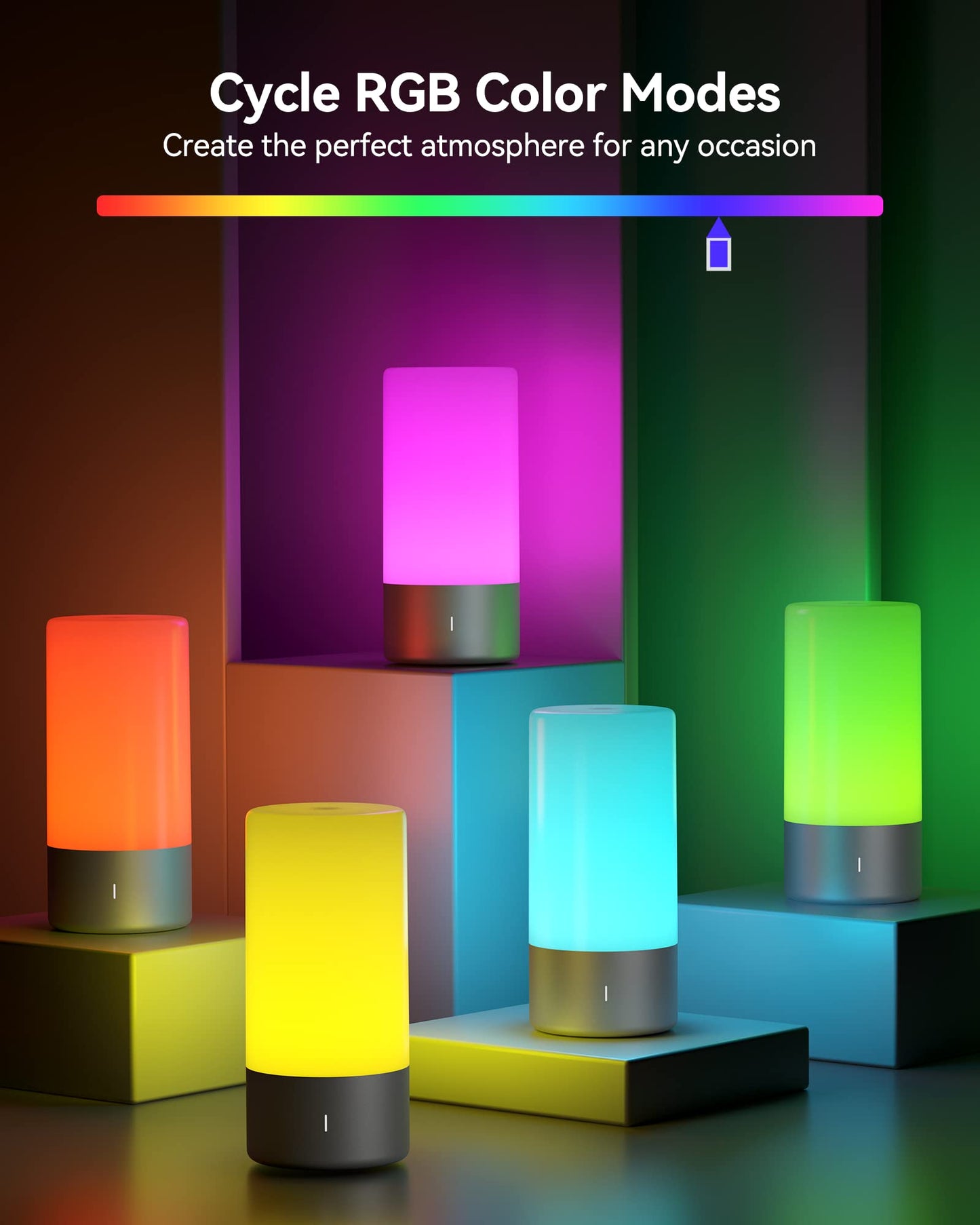 Table Lamp [Advanced] Bedside Touch Control Lamp for Bedroom 3 Level Dimmable Warm White Lights with 256 RGB Color Mode Modern Deisgn Smart Nightstand Desktop LED Lamps Portable for Read