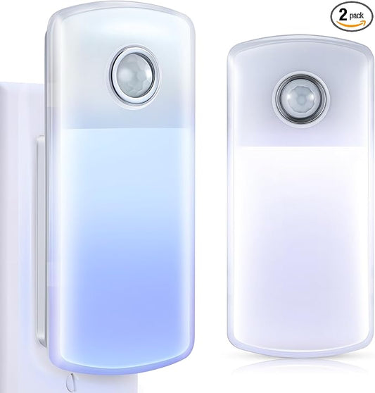 Enhon Emergency Power Failure Night Lights, 5-in-1 Multi Color LED Light, Rechargeable Flashlight with Foldable Plug, Automatic On Off Motion Sensor for Bedrooms, Hallways, Black Outs (2 Pack)