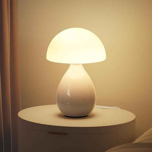 Mushroom Lamp, Vintage Small Table Lamp for Bedroom, Ice Crack Ceramic LED Night Light for Kids, Mid Century Modern Bedside Lamp for Nightstand, Living Room, Home Decor Gift Ideas for Women, Ivory