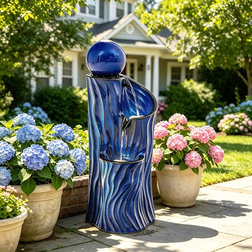 32"Ceramic 3 Tier Sphere Outdoor Water Fountain