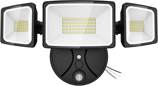 Onforu 70W LED Dusk to Dawn Flood Lights, 7000LM Black Exterior Security Outdoor Lighting,IP65 Waterproof Outdoor 3 Adjustable Heads Photocell Light Fixture,6500K Floodlight for Garage,Patio,Yard