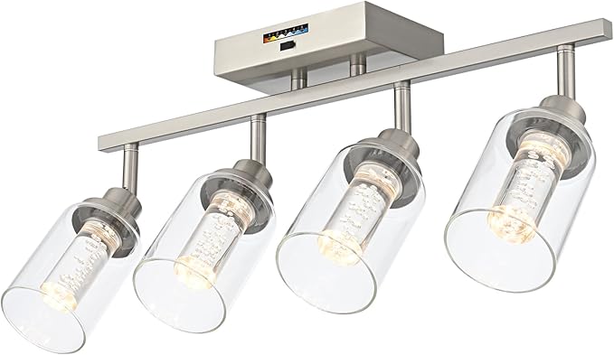 MELUCEE 5-Color 4 Light Brushed Nickel LED Track Lighting Fixtures Ceiling for Kitchen, Dimmable Track Lighting Kit, Adjustable Directional Spot Lights Indoor Wall Lamp, Built-in LED Chips - Aura Lighting