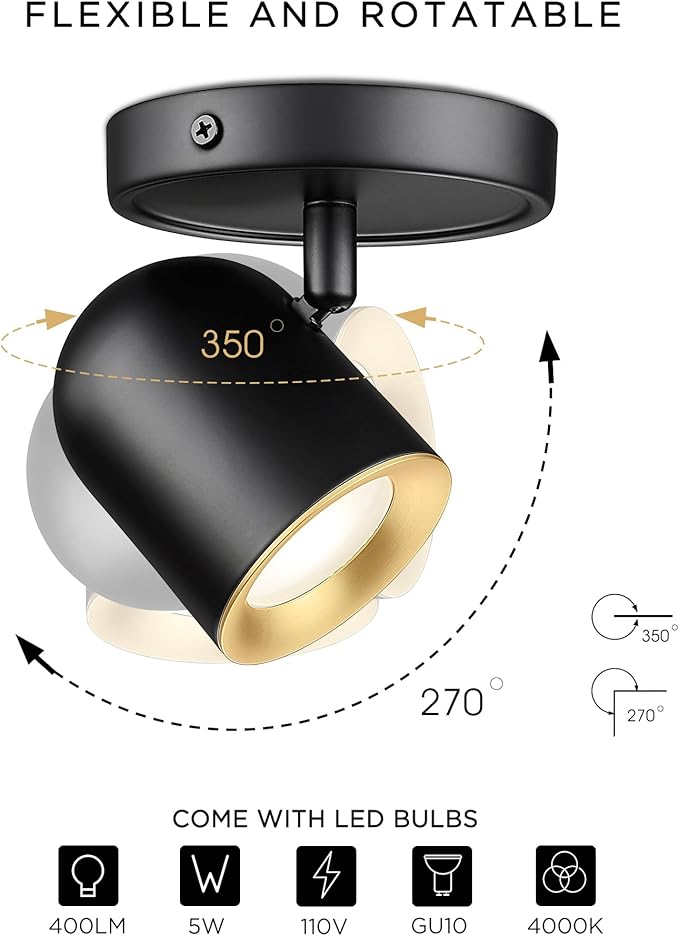 FEMILA 31" Adjustable LED Track Light, 3000K Modern LED Track Light Kit, Black Ceiling Track Lighting Fixture, 350 Rotatable, 4FS78TL-4 BK-1 - Aura Lighting