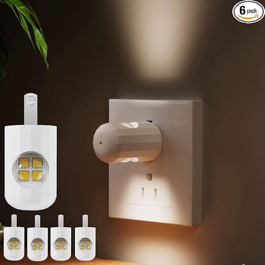 6 Pack Mini LED Night Light Plug in Wall - Dusk to Dawn Auto On/Off, 3000K Soft White (200 Lumen/20W Equivalent), 360° Adjustable Lighting for Bedroom, Bathroom, Stairs, Kids Room, Hallway