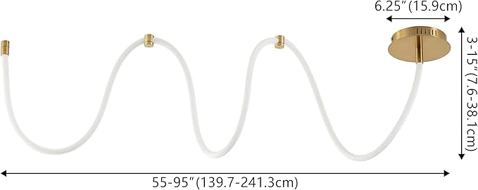 JONATHAN Y 55" Brass Gold Modern Minimalist Linear LED Flush Mount Light, 360° Adjustable Silicone Neon Rope, Dimmable Lamp for Bedroom, Living Room, Home Office JYL7141A