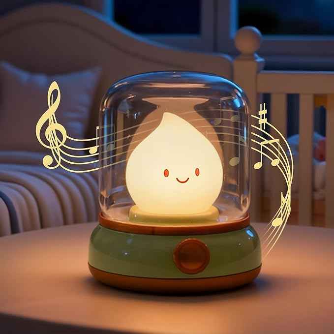 Cute Smiley Night Light with White Noise, Vintage Flickering Flame Lamp, USB Rechargeable Dimmable Sleep Timer, Cozy Lamp Sleep Aid Sound Machine for Bedroom