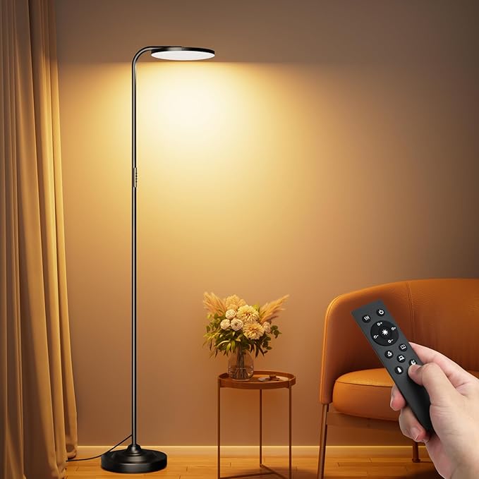 36W LED Floor Lamp, Upgrade Super Bright Standing Lamp, Modern Stepless Dimmable Torchiere Tall Lamp with Remote Control, 350°Rotating Head Reading Floor Lamp for Living Room, Bedroom, Office - Aura Lighting