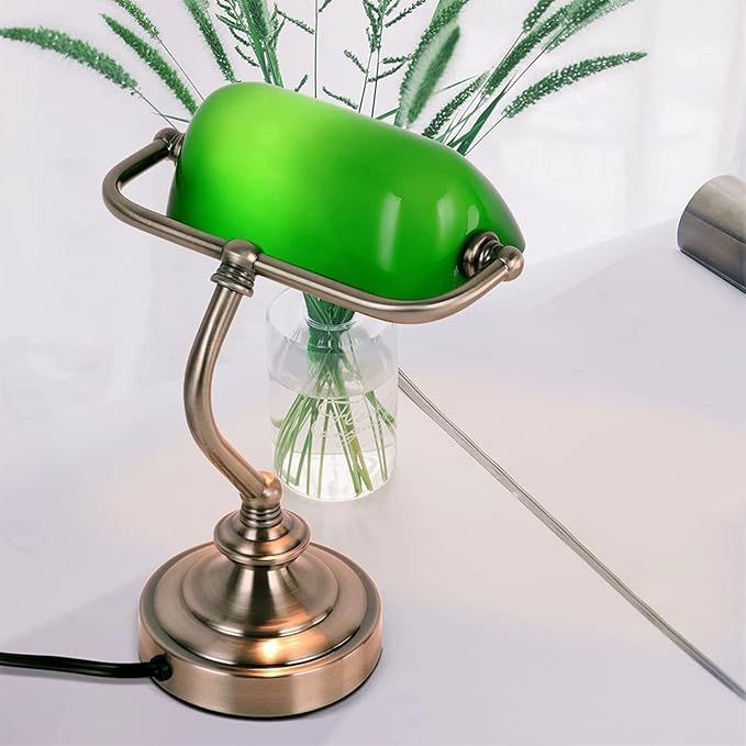 Qianly Bankers Lampshade Accessories Retro Style Replacement Tabletop Home Decor Antique Cover Lamp Shade for Bedroom Reading Window Centerpieces, Green