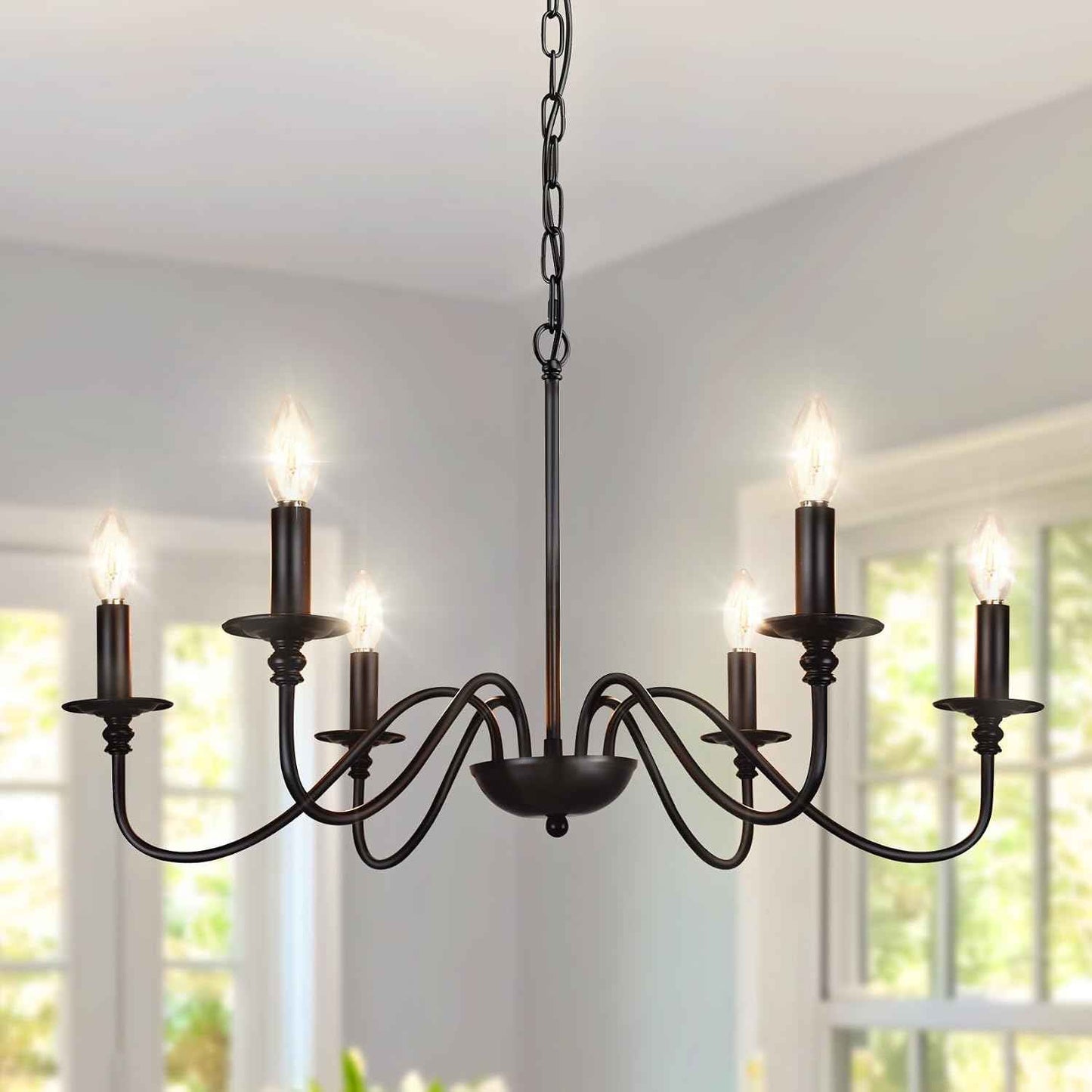 Depuley Farmhouse Chandelier for Dining Room: 6-Light Black Industrial Kitchen Island Pendant Light Fixture - Rustic Candle Chandeliers Vintage Modern Hanging Ceiling Lamp for Bedroom Foyer