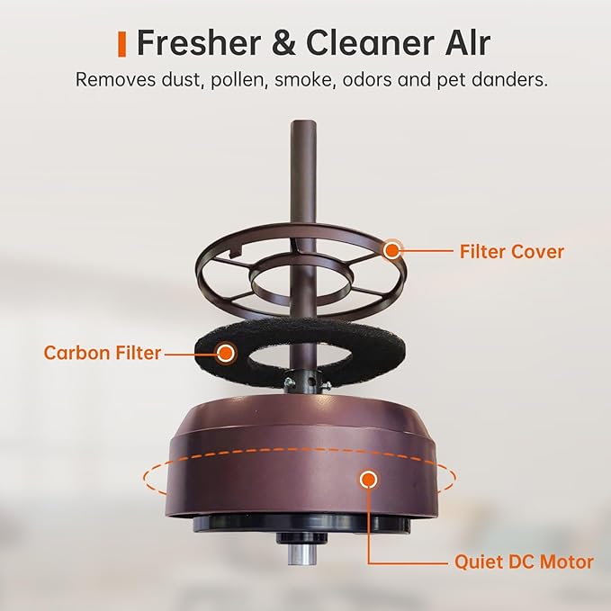 reiga 65 Inch Walnut Wood Ceiling Fan with Lights and Remote Control, Quiet Reverse DC Motor, High Airflow, Timer Function, and Built-in Air Purifier Coconut Carbon Pads for Home - Aura Lighting