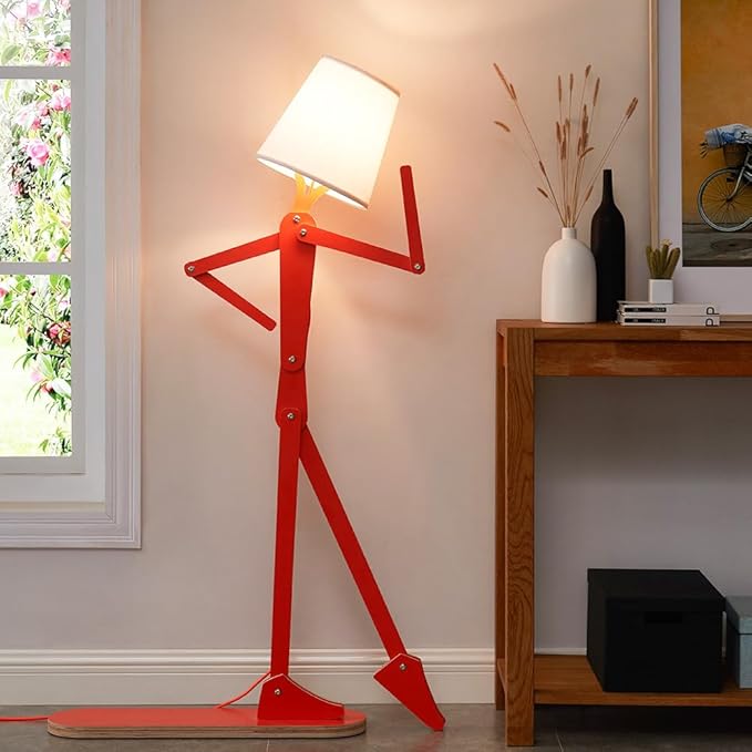 Cool Tall Floor Lamp for Bedroom & Living Room - Unique Corner Decorative Reading Wood Standing Light Creative Swing Arm Design for Farmhouse Dorn Gift Idea - Oran Orange Bulb Included