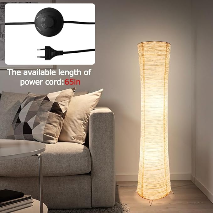 YY YEARCHY Floor Lamp Paper Lamp Standing Lamps with Rice Paper Shade for Bedroom Livingroom Slim
