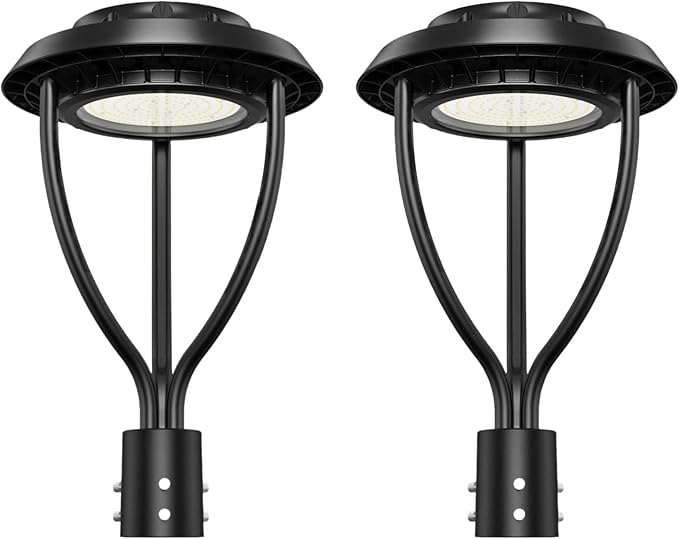 2 Pack LED Post Top Light 80W 64W 48W Adjustable with Dusk to Dawn Photocell,12000LM 5000K Outdoor Pole Lights, IP65 Waterproof Outdoor Post Light Fixtures for Garden Yard ETL DLC Listed - Aura Lighting