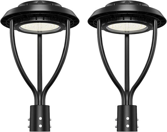 2 Pack LED Post Top Light 80W 64W 48W Adjustable with Dusk to Dawn Photocell,12000LM 5000K Outdoor Pole Lights, IP65 Waterproof Outdoor Post Light Fixtures for Garden Yard ETL DLC Listed - Aura Lighting
