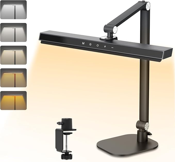 LIONVISON Desk Lamps for Home Office: 2 in 1 Eye-Caring Modern LED Desk Lamp for Worker - 5 Color Temperature 10 Brightness Computer Light - Memory & Timer Func Desk Light for Student, Seniors - Aura Lighting