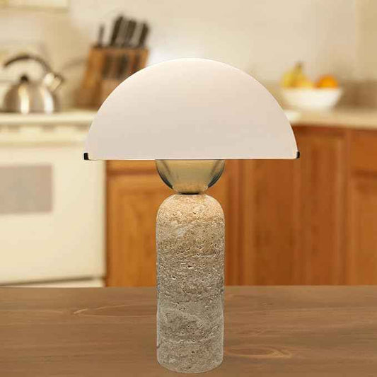 Dome Shaped Table Lamp Mid-Century Modern Accent Lamps Natural Stone Desk Lamp Frosted Glass Shade Scandinavian Living Room Side Lamps Bedroom Bedside Nightstand Light