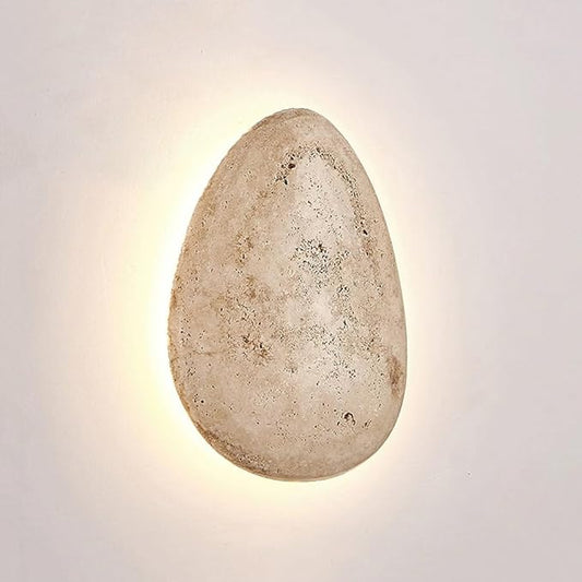 Wabi-Sabi Art Lighting Fixture, Japanese Style Natural Stone Wall Light, Cobblestone Shape Yellow Travertine Wall Sconce, 7W LED Warm Light 3000K Wall Lamp for Bedside Bedroom Living Room