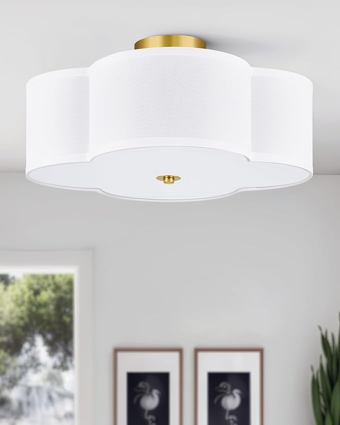 VONLUCE Semi-Flush Mount Ceiling Light, 15.8" Modern 4-Light Ceiling Light Fixture with White Clover-Shaped Shade 4 E26 Sockets for Bedroom Entryway Living Room, Gold Finish, ETL Certificated - Aura Lighting