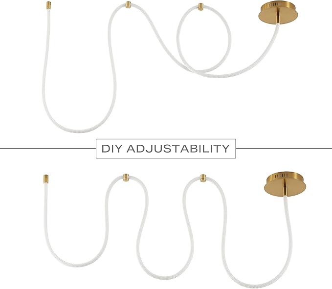 JONATHAN Y 55" Brass Gold Modern Minimalist Linear LED Flush Mount Light, 360° Adjustable Silicone Neon Rope, Dimmable Lamp for Bedroom, Living Room, Home Office (JYL7142A)