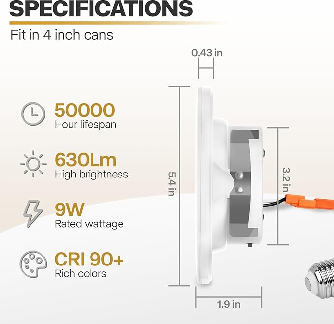 1 Pack 4 Inch LED Can Lights with Night Light, 5CCT Retrofit Recessed Lighting Selectable 2700K-6000K Dimmable, 9W=55W, 630LM Downlight with Metal Smooth Trim - ETL and Energy Star
