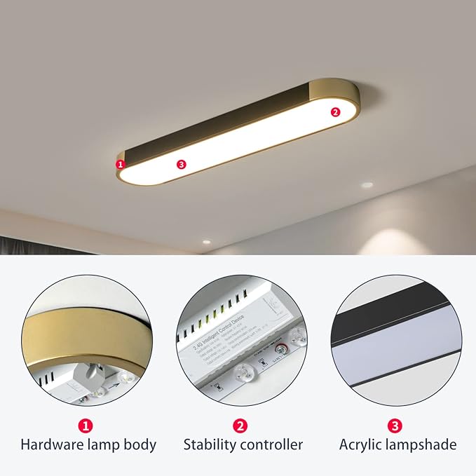Tioolo Modern Ceiling Light, Acrylic Linear Ceiling Lamp, Dimmable LED Ceiling Light Fixture with Remote Control, Kitchen Dining Living Room Cloakroom Hallway Lighting (36W/27.5in L) - Aura Lighting