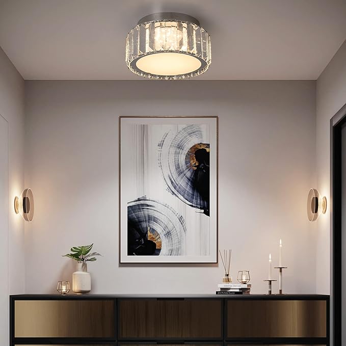 Modern Crystal LED Ceiling Light, Semi Flush Mount Lighting Ceiling Fixture, Ceiling Chandelier Lamp for Living Room, Dining Room, Bedroom, Kitchen, Entryway, Hallway
