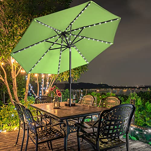 USA 10-Year-Non-Fading 9ft Market Patio Umbrella, Commercial Grade Table Sun Umbrella with 80 Solar LED Lights, Crank Open, Windproof & UPF 50+ UV Protection for Garden, Deck, Pool, Backyard, Macaw Green