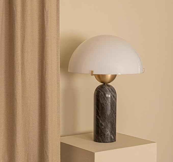 Modern Dome Shaped Table Lamp Mid-Century Accent Lamp Black Marble Desk Lamp Contemporary Living Room Side Lamps Bedroom Bedside Nightstand Light with Frosted Glass Shade