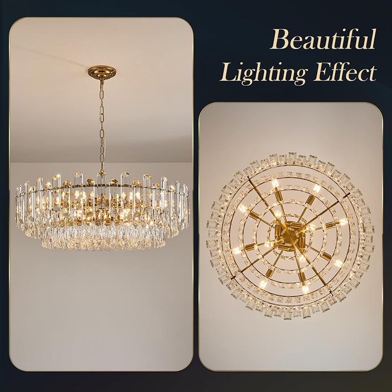 31.5" Gold Crystal Chandeliers Fully Transparent Crystal Modern3