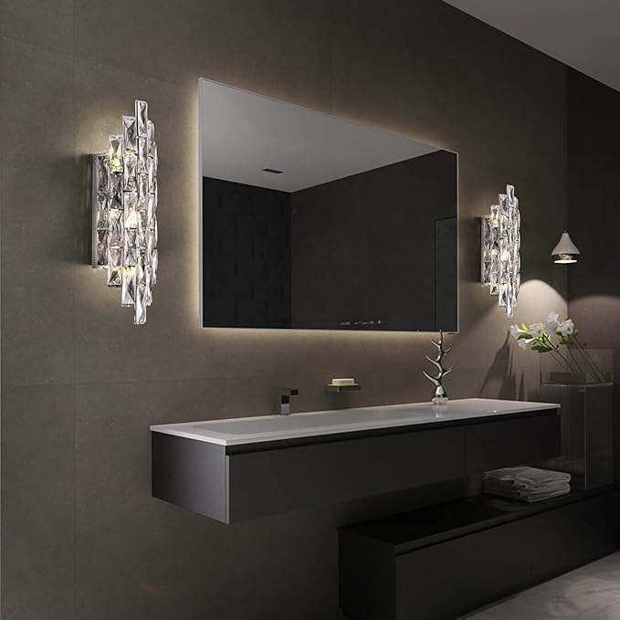 Modern Crystal Chrome Wall Sconces, Wall Light Fixtures, Indoor Wall Lamp, Vanity Wall Mount Lamps for Living Room Bedroom Bathroom Bedside Hallway Stairway - Aura Lighting