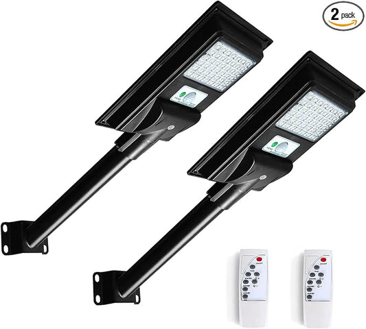 2 Pack Solar Lights Outdoor, IP65 Waterproof Solar Street Lights Outdoor, 6000K Dusk to Dawn Solar Security Flood Lights Motion Sensor with Remote Control for Yard, Parking Lot, Garage, Porch - Aura Lighting