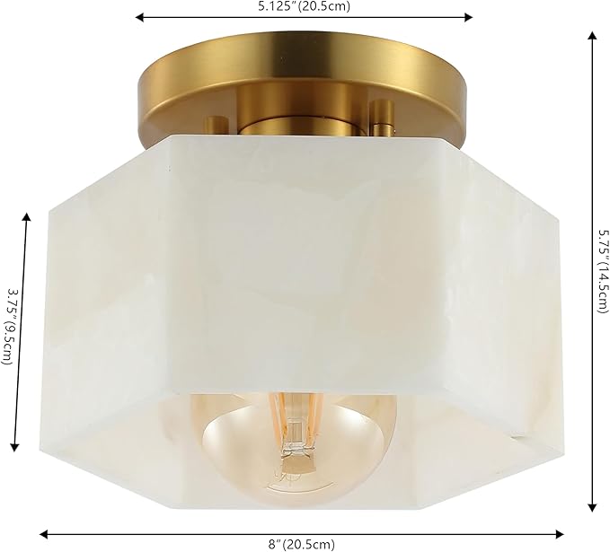 JONATHAN Y 8" Brass Gold Modern 1-Light Hexagonal LED Semi Flush Mount Ceiling Light, White Alabaster Marble Shade, Glam Lamp for Hallway, Bedroom, Bathroom, LED Bulb Included JYL1204A