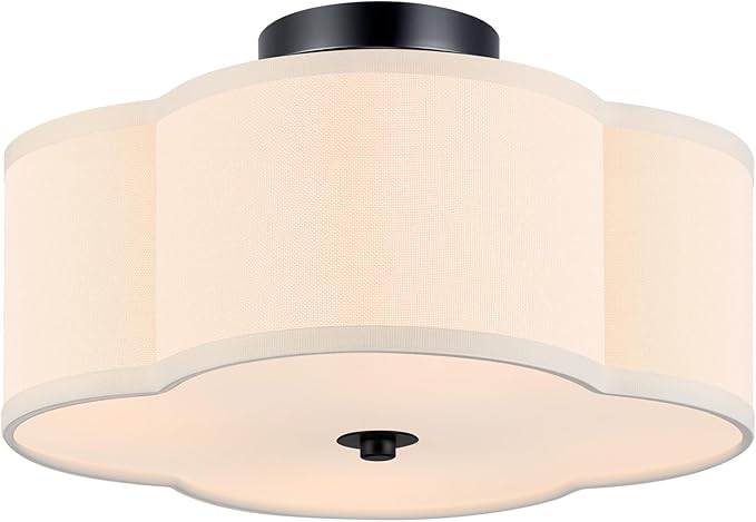 VONLUCE Semi-Flush Mount Ceiling Light, 12.8" Modern 4-Light Ceiling Light Fixture with White Clover-Shaped Shade 4 E26 Sockets for Bedroom Entryway Living Room, Black Finish, ETL Certificated - Aura Lighting