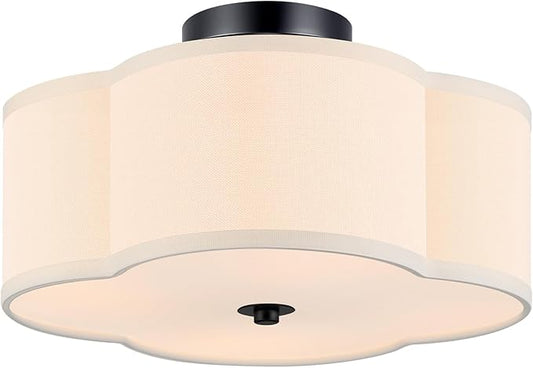 VONLUCE Semi-Flush Mount Ceiling Light, 12.8" Modern 4-Light Ceiling Light Fixture with White Clover-Shaped Shade 4 E26 Sockets for Bedroom Entryway Living Room, Black Finish, ETL Certificated - Aura Lighting