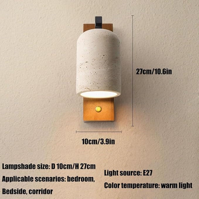 Modern Wall Mounted Vanity Lights for Bedroom & Living Room, Wabi-Sabi Style Walnut & Travertine Sconces, E26 Fixtures for Indoor Reading & Hallway Decor