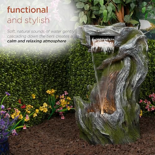 WIN1628 32" Outdoor Tree Bark Water Fountain with Color