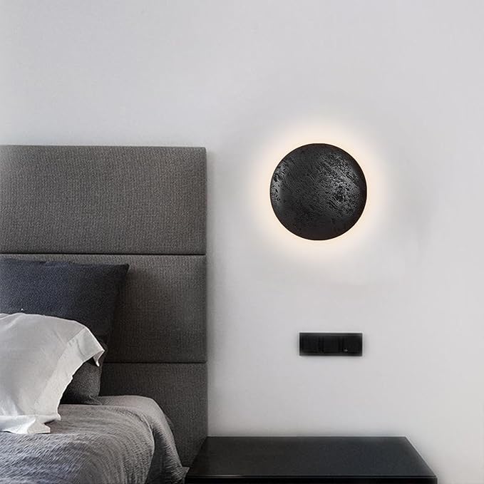 Natural Black Travertine Wall Lamp, Nordic Modern Marble Wall Sconce, Japanese Style Wabi Sabi Stone Wall Lighting Fixture for Bedroom Bedside Hallway Entryway Stairs